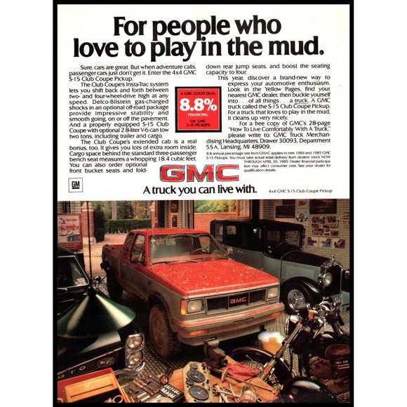 1985 GMC S-15 Club Coupe Pickup Truck Cab Vintage Print Ad Antique Cars Wall Art - Picture 1 of 1